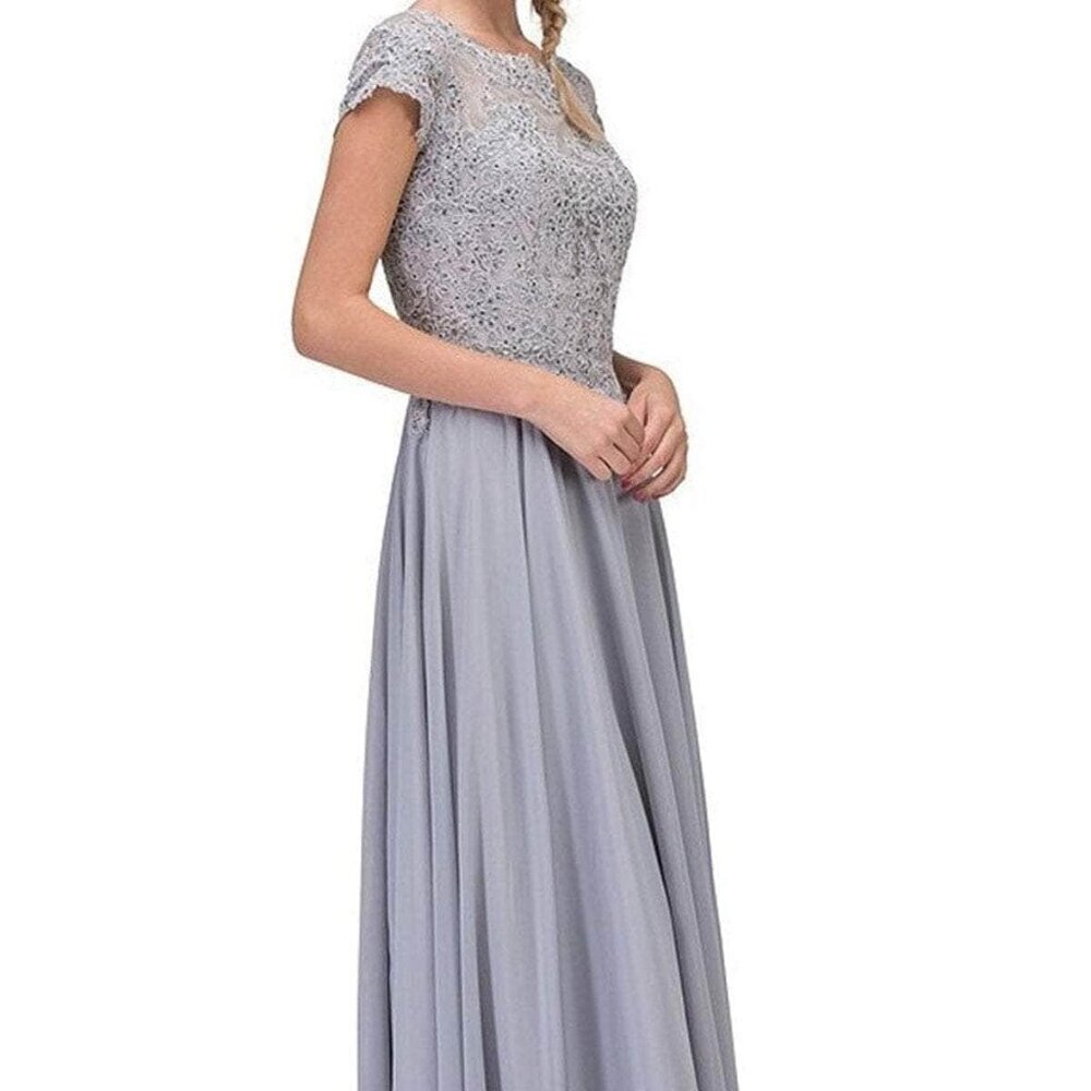 NWT Eureka Fashion 4909 Chiffon Mother of the Bride Dress Silver M